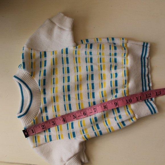 Vintage Baby Short Sleeve Sweater Gender Neutral Blue Yellow 3 Months - Picture 7 of 7